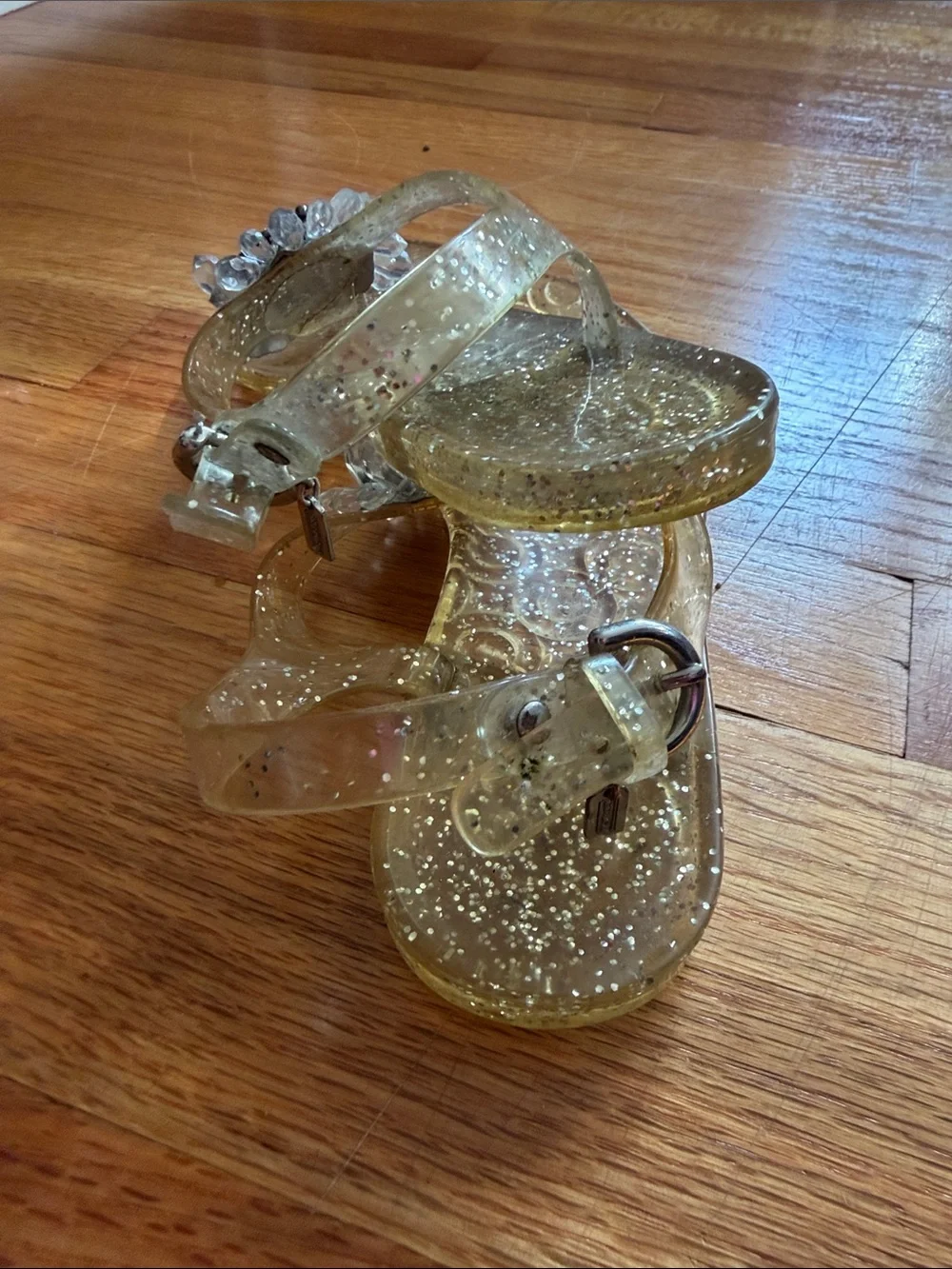 Coach Glitter Jelly Thong Sandals Jeweled Flower Clear Size 6.5